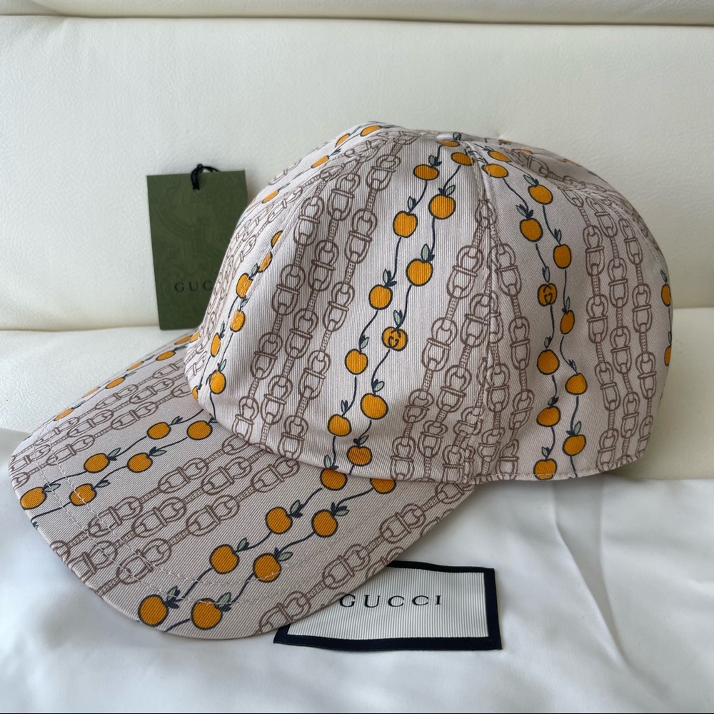 NWT Gucci Eschatology Apple-print Canvas Baseball Cap Mens Beige SZ M Multi - Picture 9 of 9